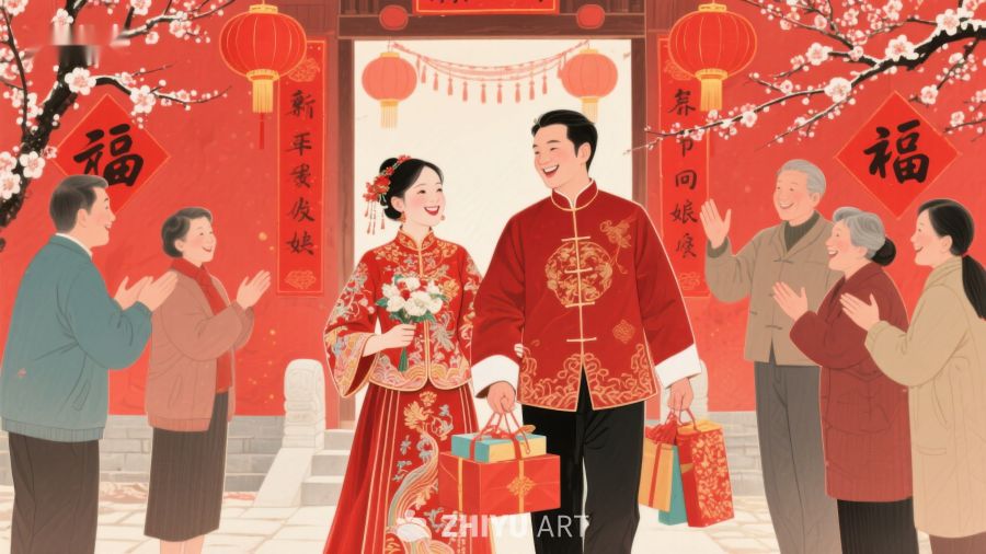 传统婚礼场景：新人与宾客欢庆 37