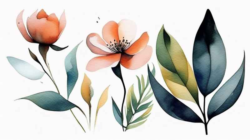 极简主义元素花朵和树枝插画