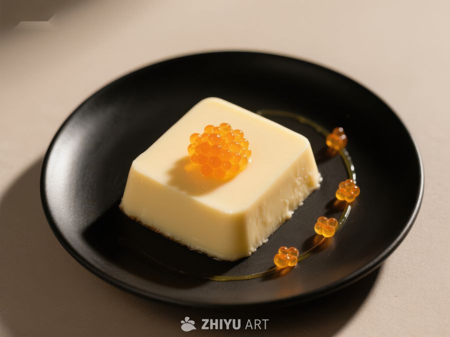 精致甜品：奶酪慕斯配鱼子酱装饰