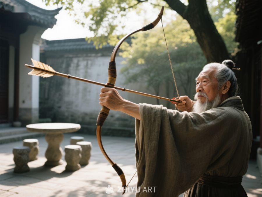 古装老者庭院中拉弓射箭 99