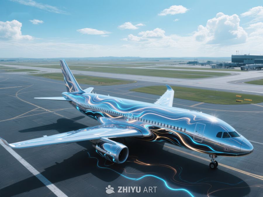 未来感飞机停靠在机场跑道 309