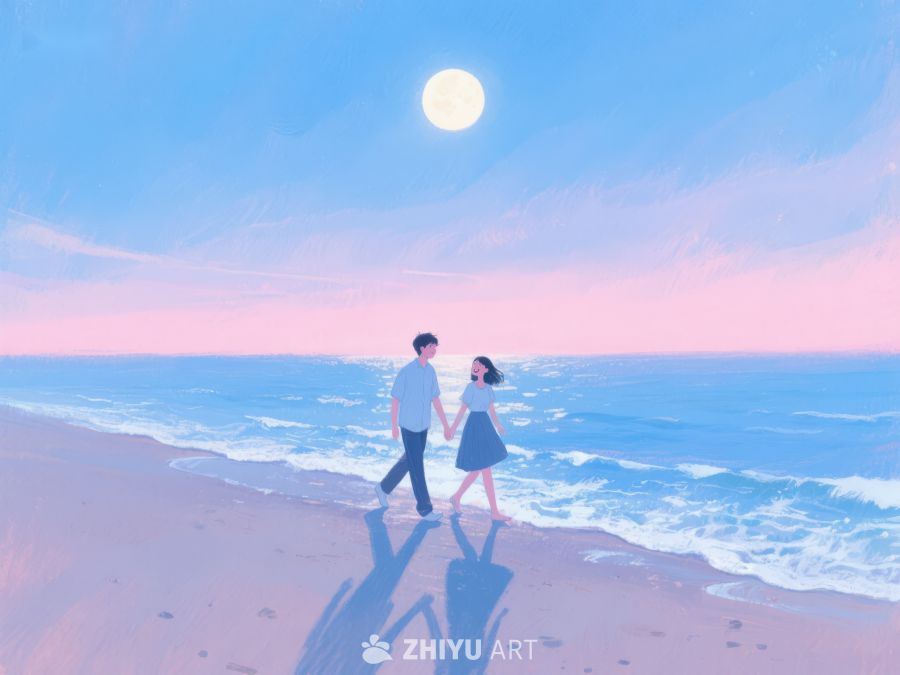 海边漫步的二人 206