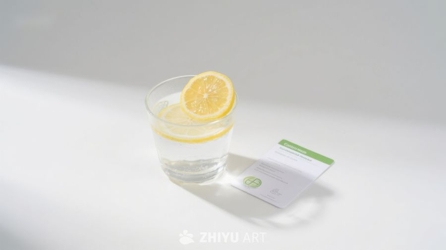 柠檬水与卡片的简洁组合