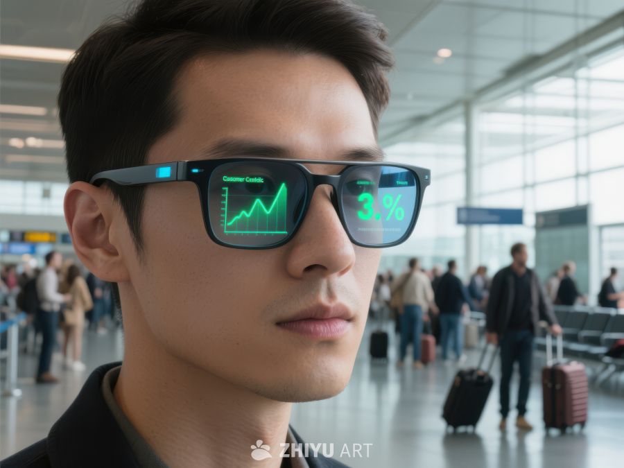 智能眼镜显示数据的男子 470