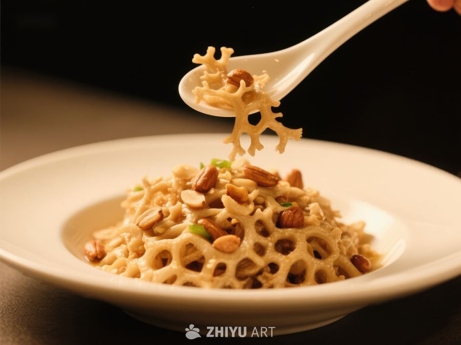 精致莲藕菜肴，勺子轻舀特写 489