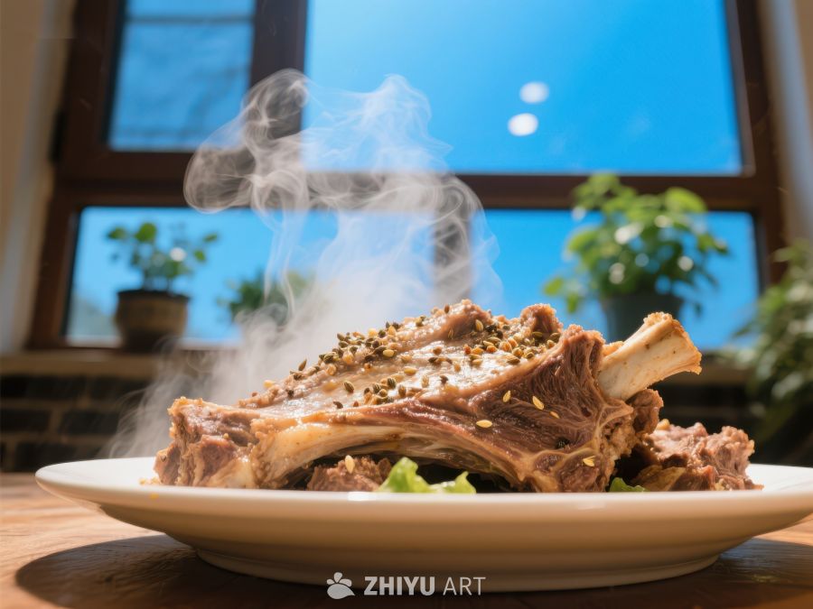 热气腾腾的烤羊排 899