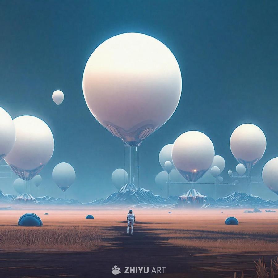 一个3D科幻壁纸，展现了一个未来主义的景观，一个人