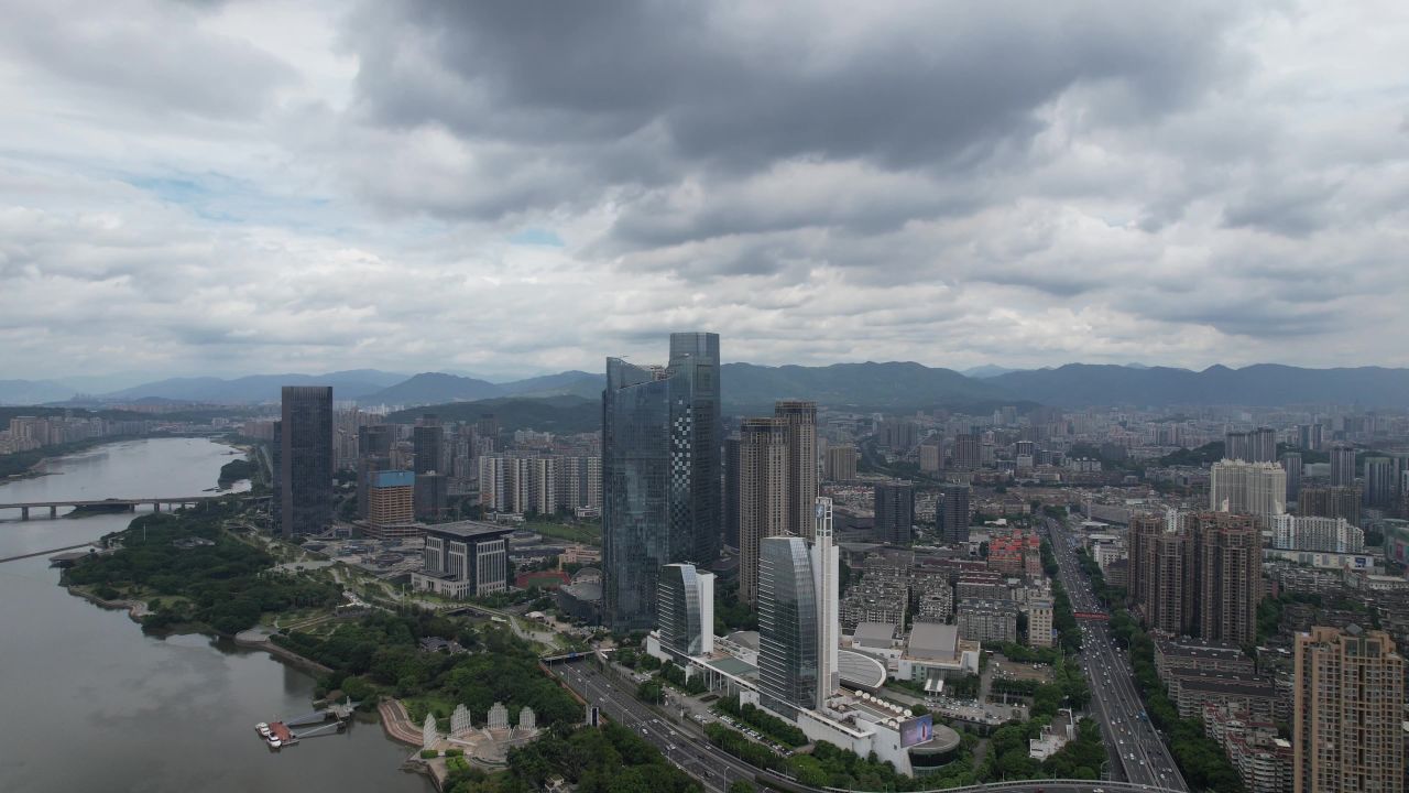 福建福州闽江北岸中央商务区航拍 