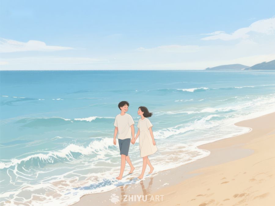 海边漫步的两人 207