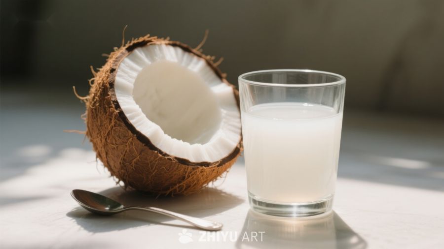 椰子与椰汁，清新自然饮品