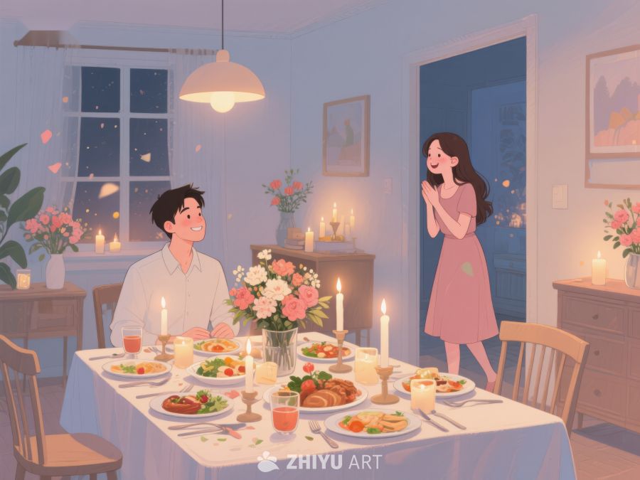 温馨晚餐，情侣对望 781