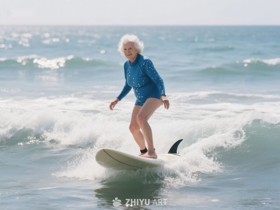 老年女性在海浪中冲浪 272