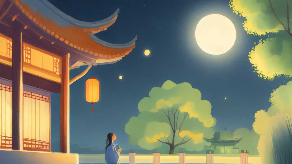唯美小暑夜晚原创插画海报素材