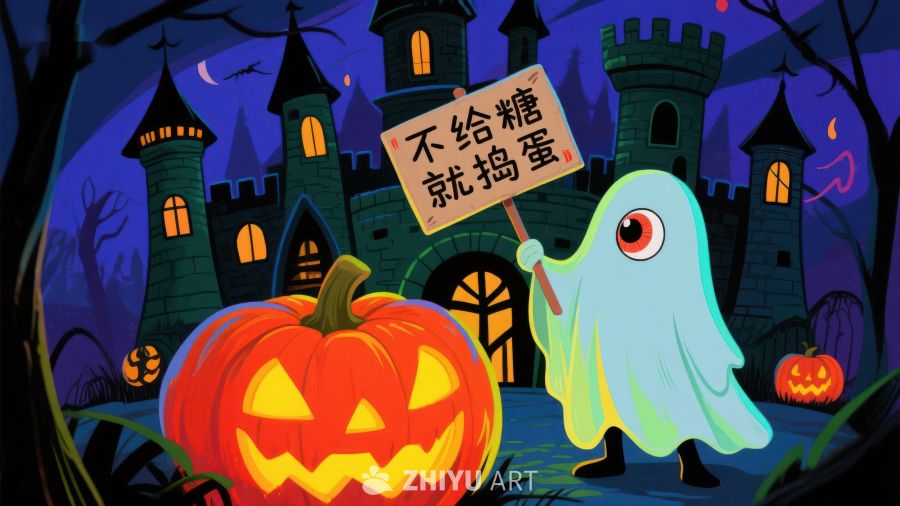 万圣节幽灵与南瓜灯的夜晚