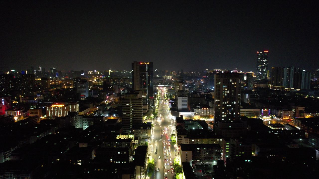 云南昆明城市夜景灯光航拍