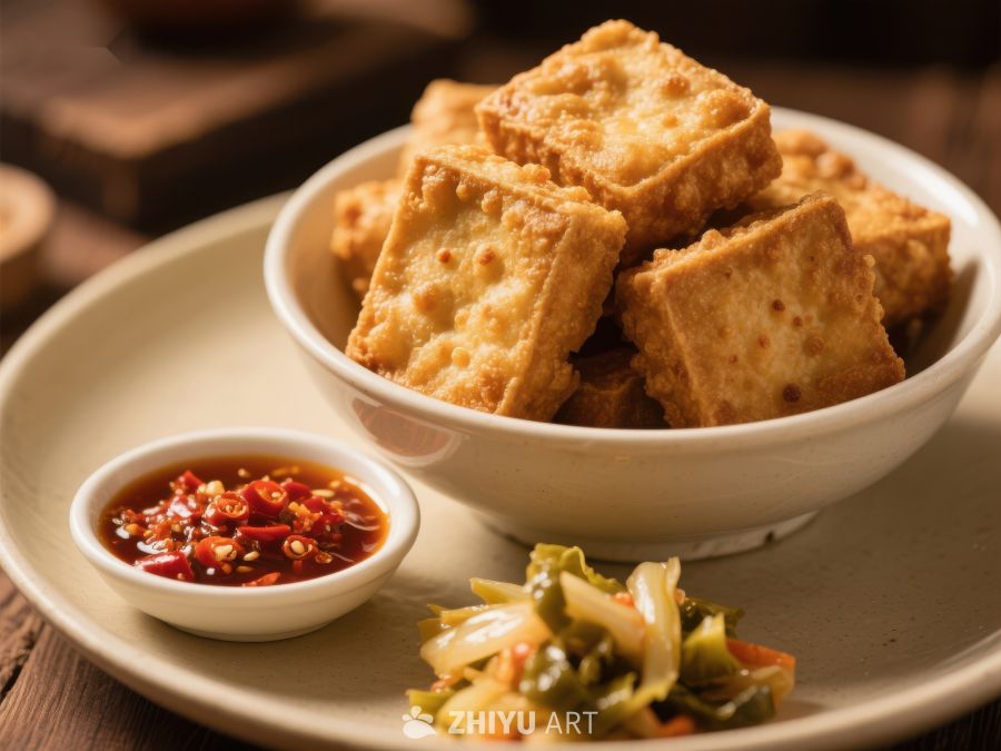 金黄酥脆豆腐配辣椒酱与泡菜 487