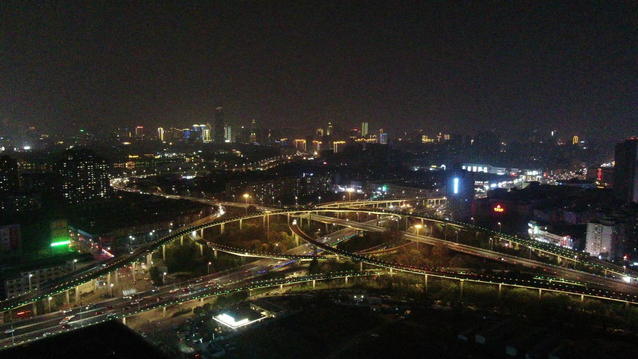 航拍济南顺河路高架桥夜景交通