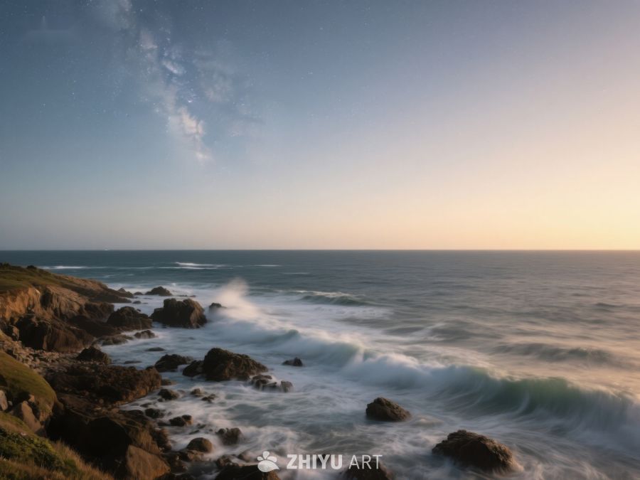 海岸岩石与海浪在夕阳下的美景 20