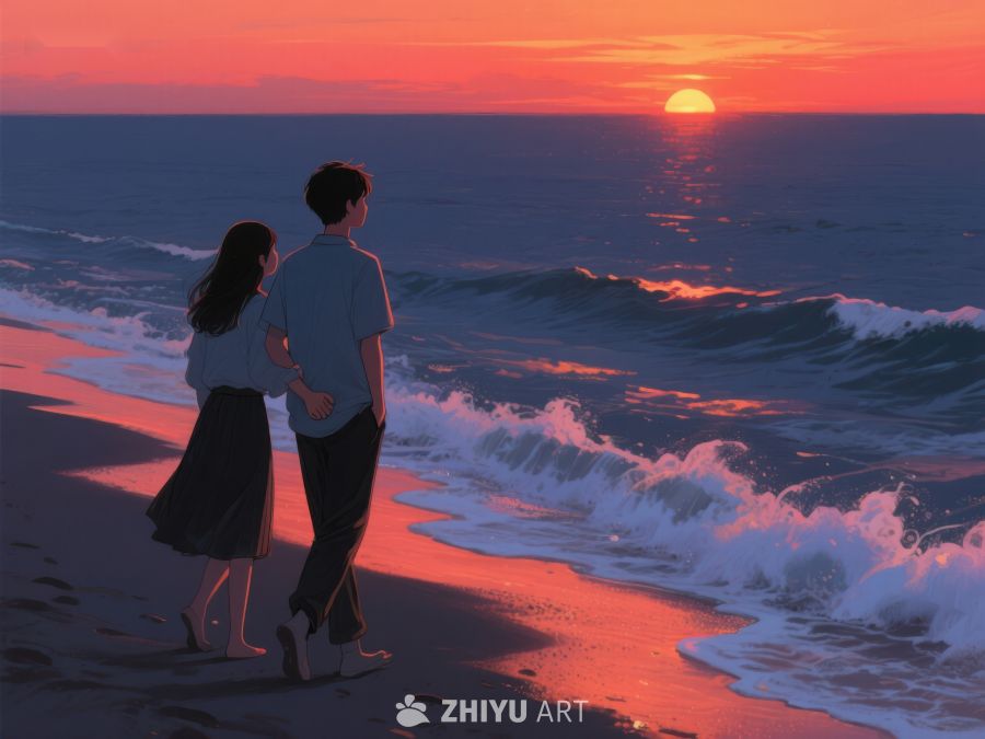 海边日落下的情侣 234