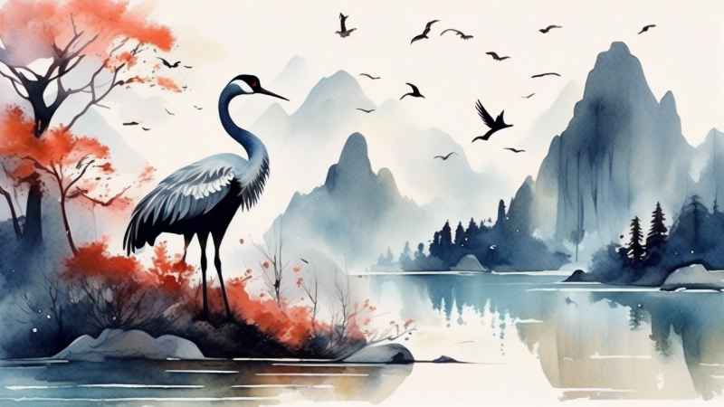 国风鹤山水风景插画 34