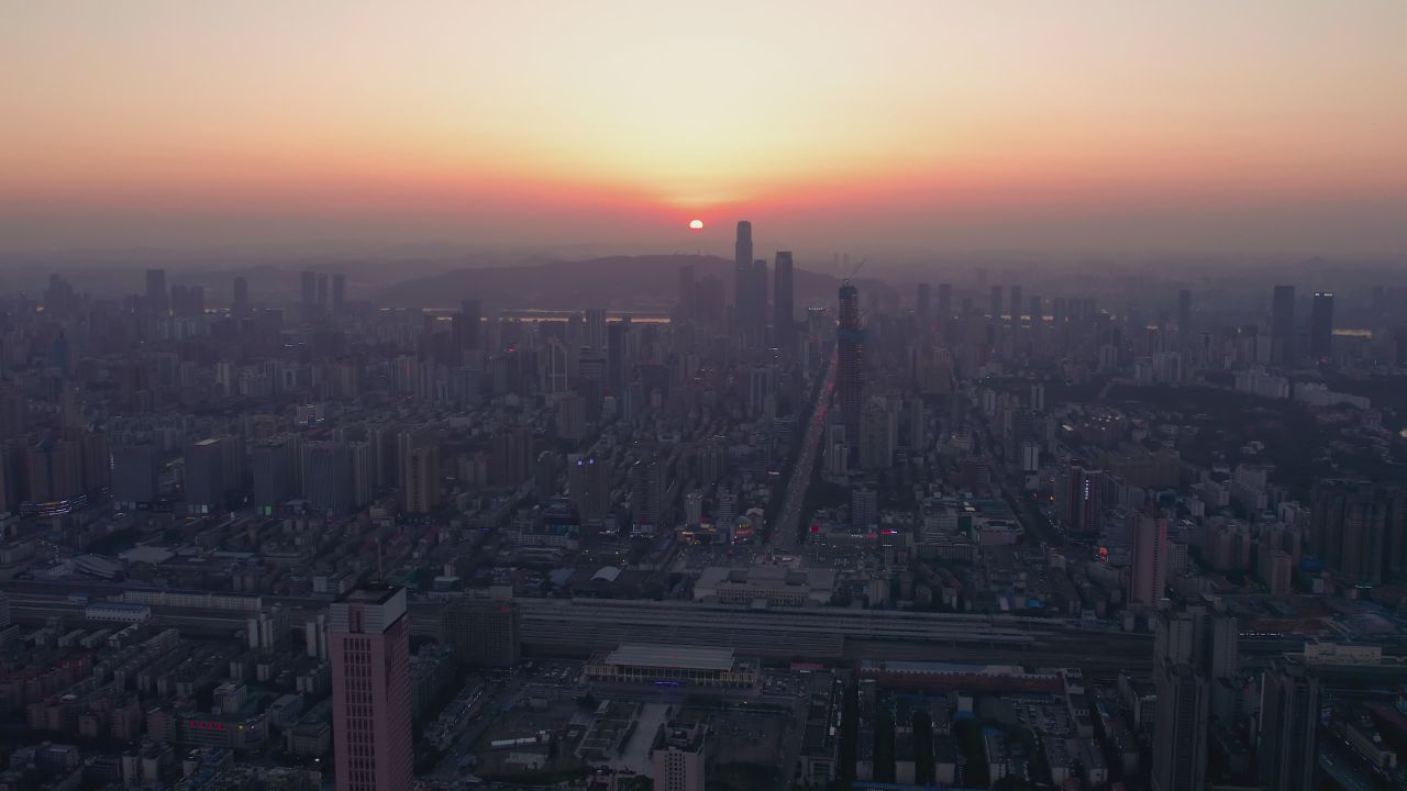 湖南长沙城市日落风光航拍