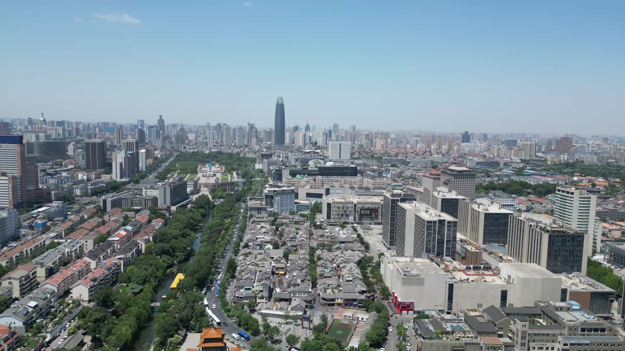 航拍山东济南城市风光