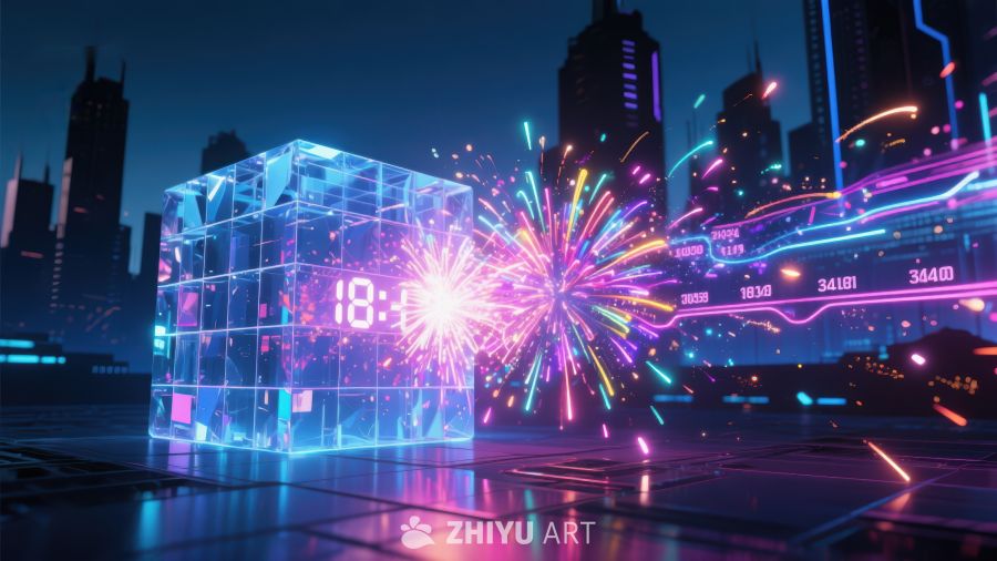 未来城市夜景与数字立方体 562