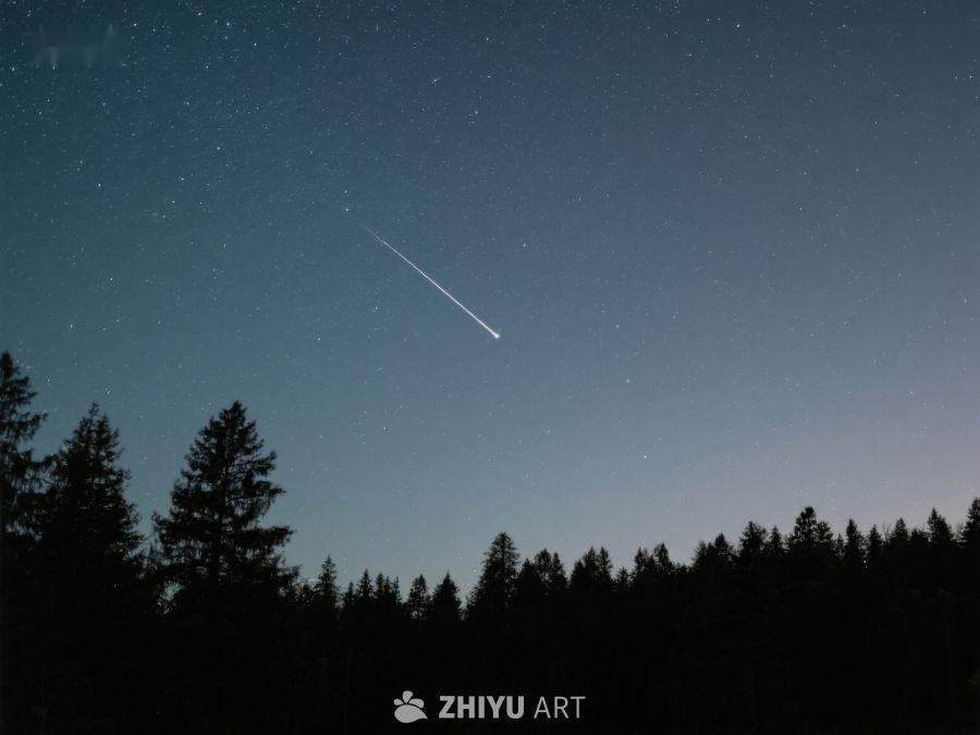 夜空流星划过森林剪影 276