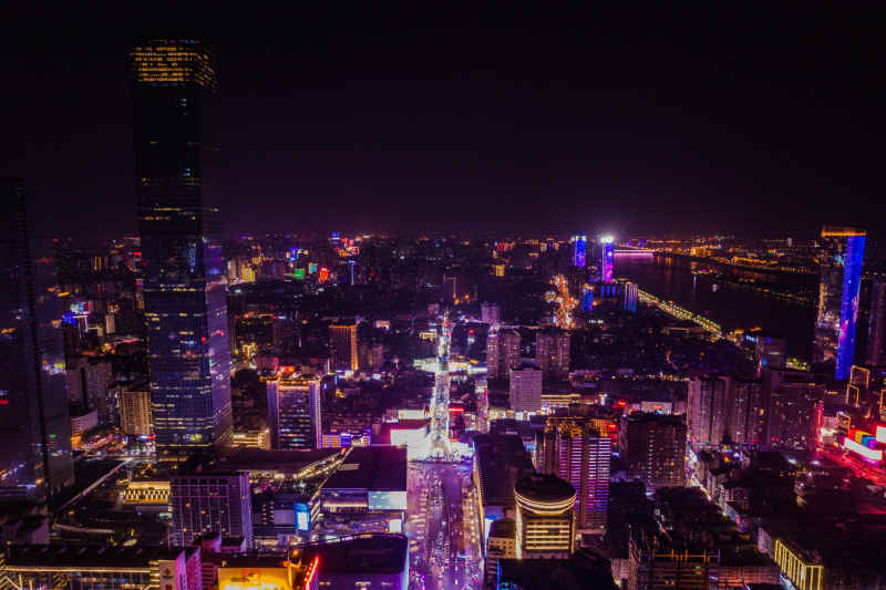 航拍 湖南 长沙 城市 夜景 长沙建设