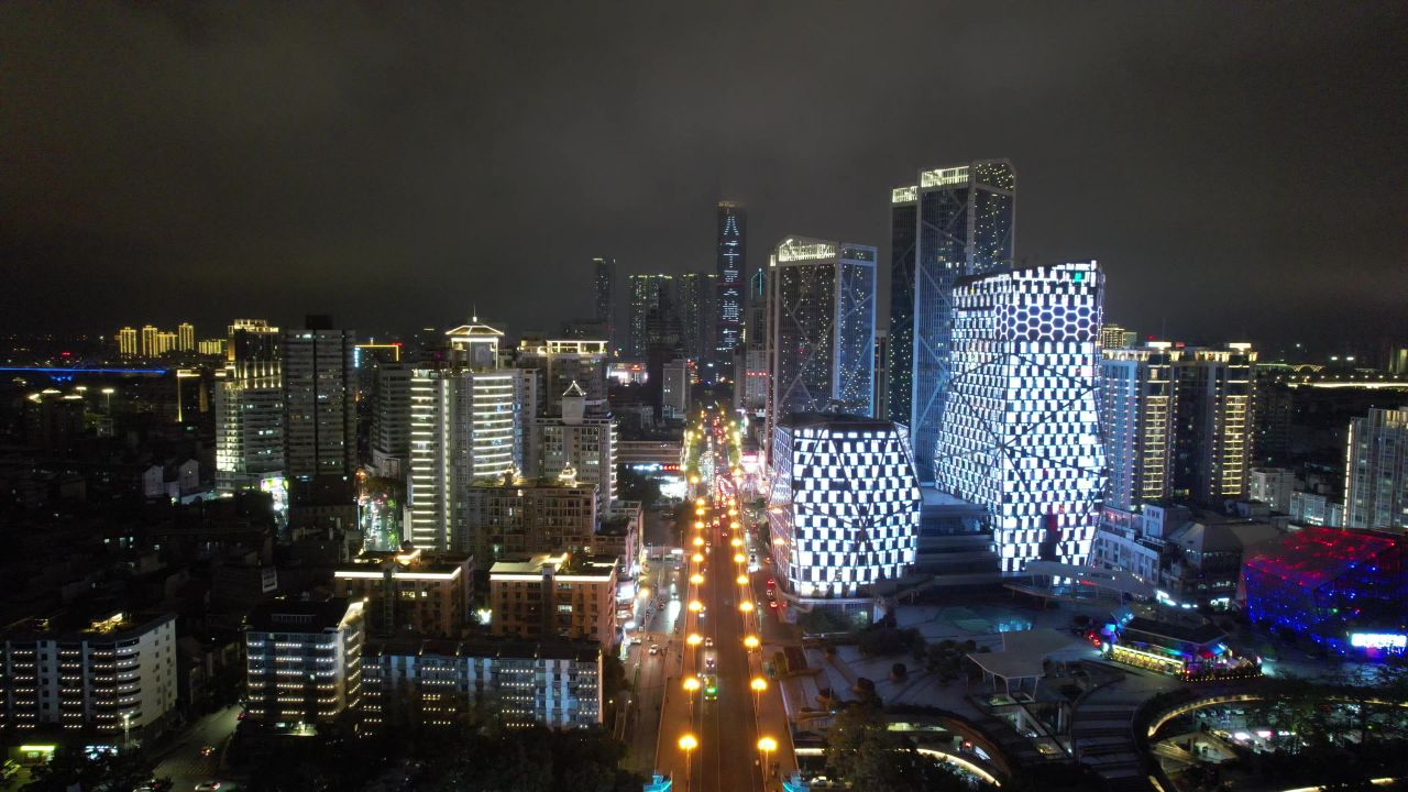 广西柳州市中心夜景灯光航拍