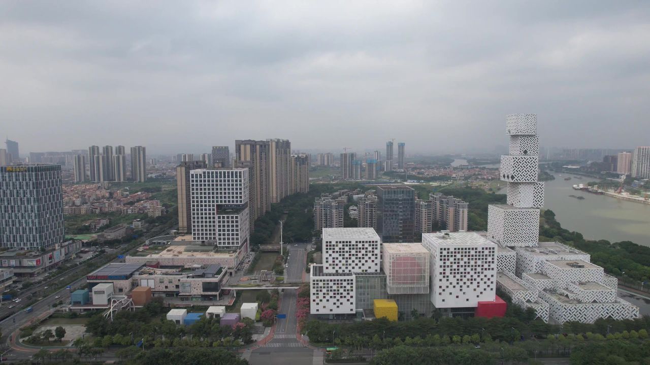 广东佛山市城市展览馆坊塔航拍