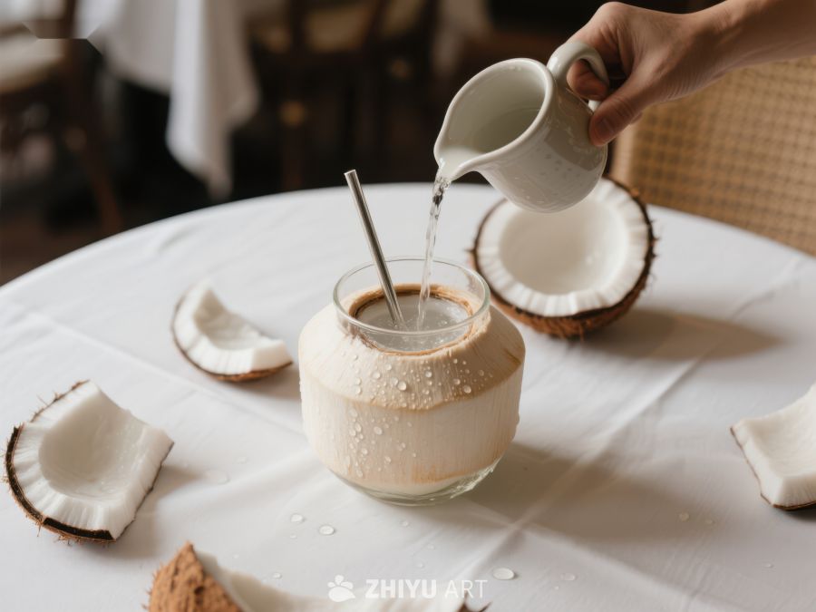 椰子汁倒入玻璃杯 763