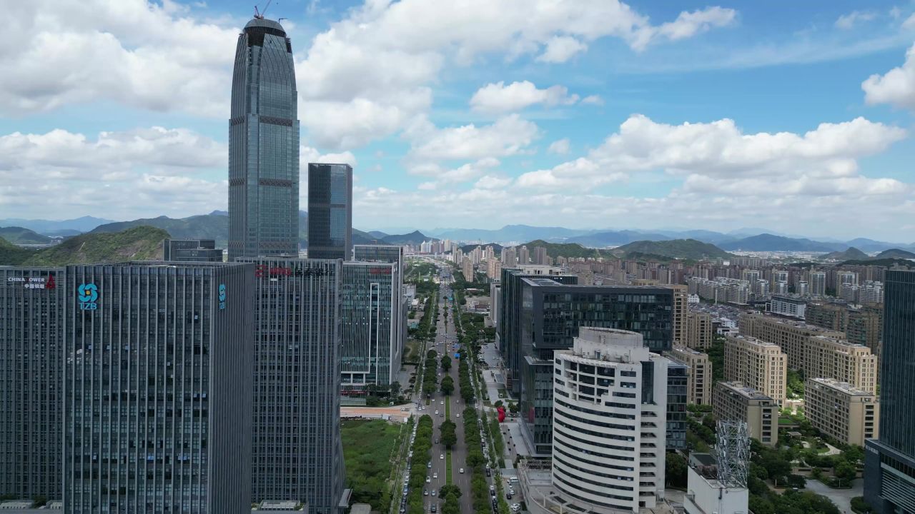 航拍浙江台州城市建设台州风光 