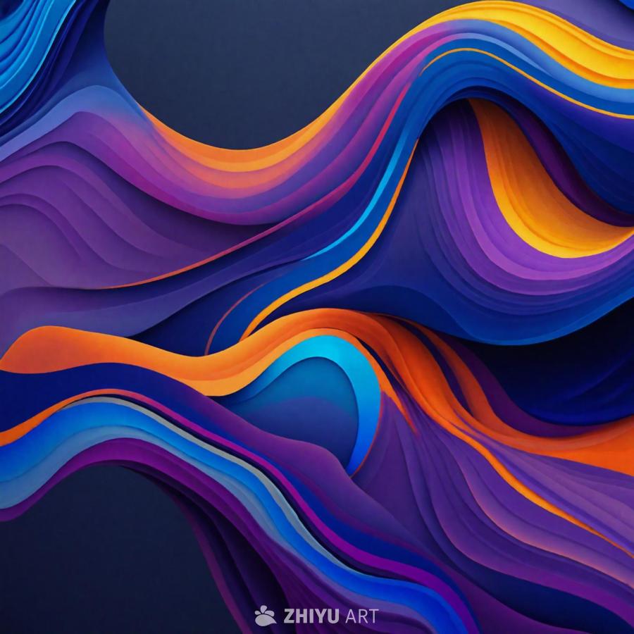 抽象艺术作品呈现流动性，配色方案充满活力和动态感。