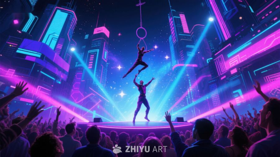 未来都市夜景下的空中表演 589