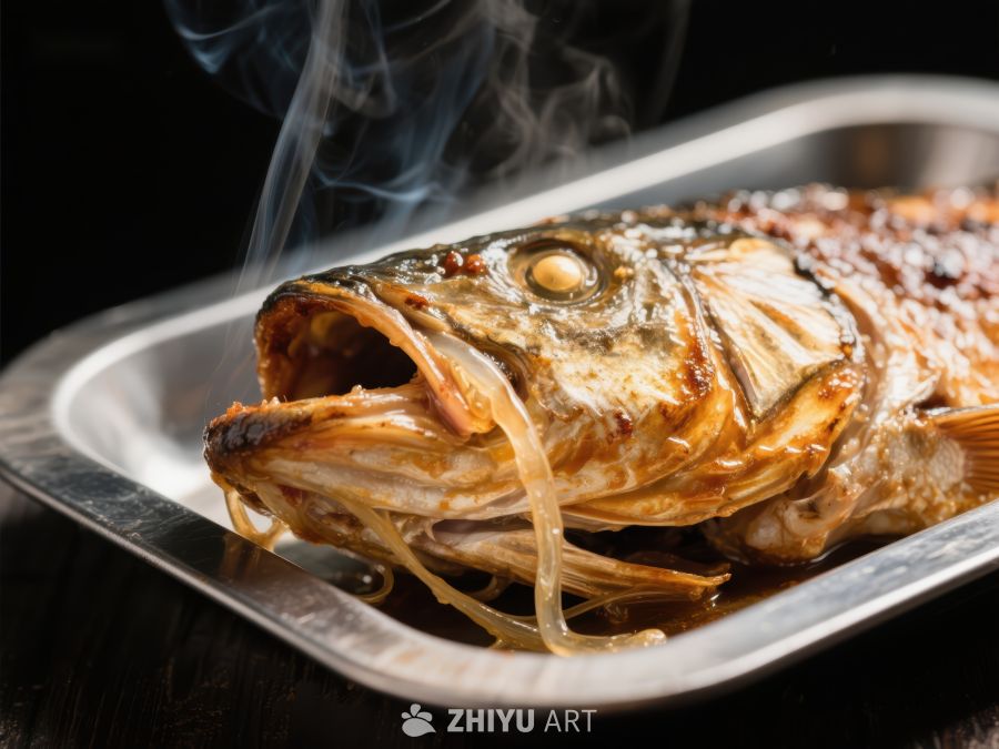 香煎鱼散发热气