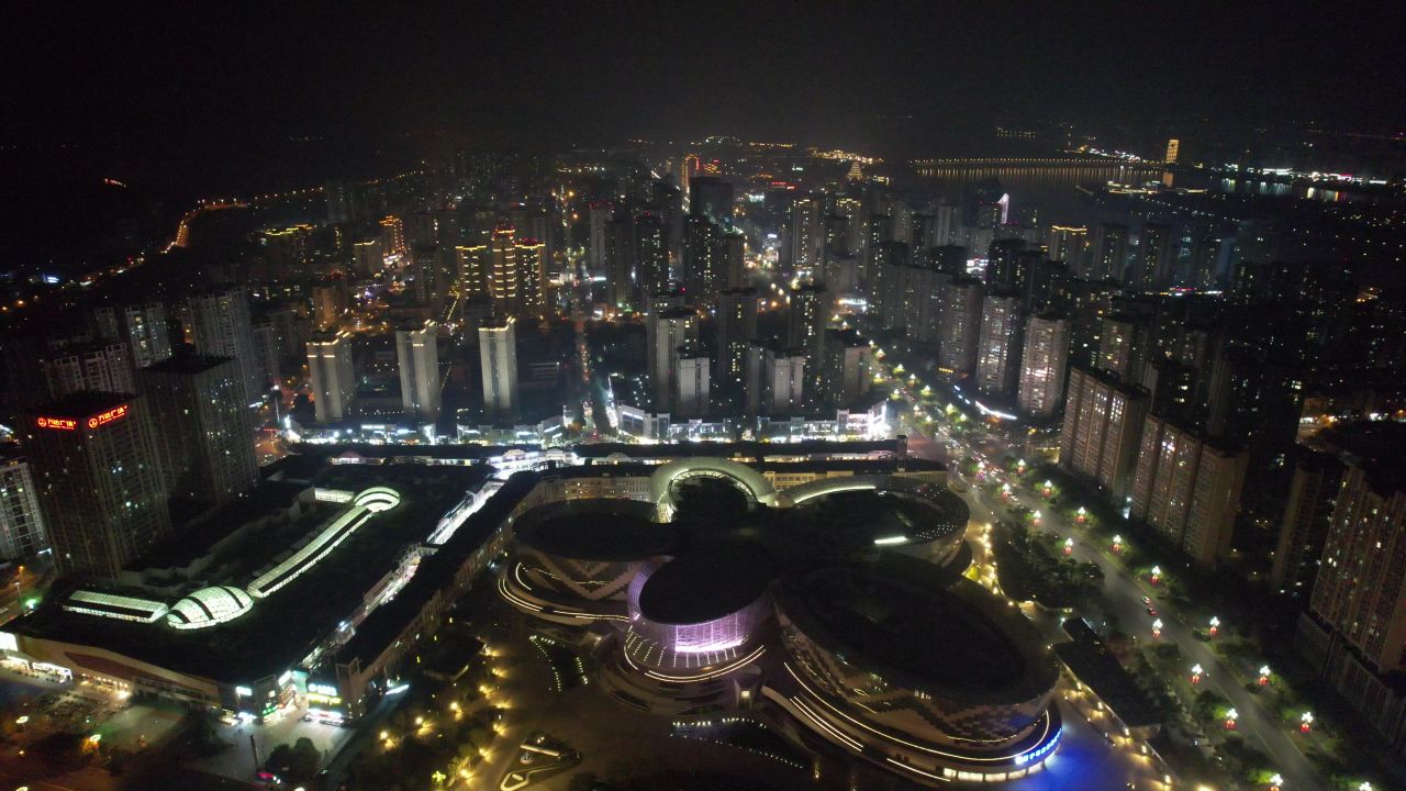 四川遂宁城市夜景灯光交通航拍