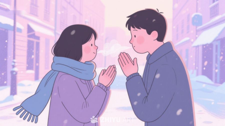 雪中情侣温暖相视 534