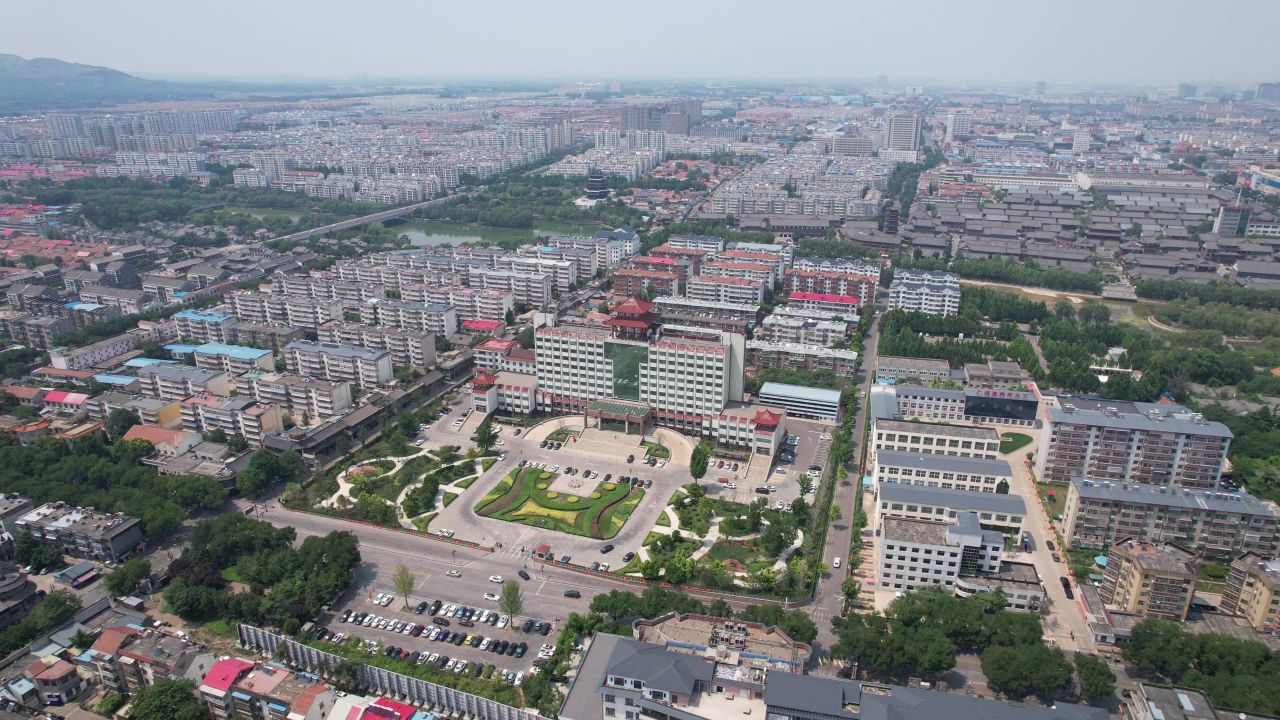 山东青州城市风光青州古城航拍 