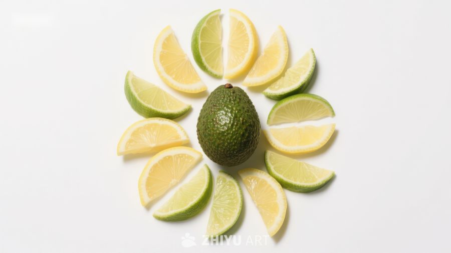 柠檬与牛油果的创意排列