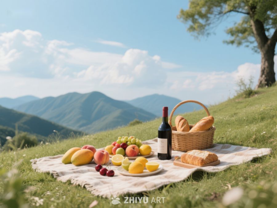 山间草地上的野餐布置 464