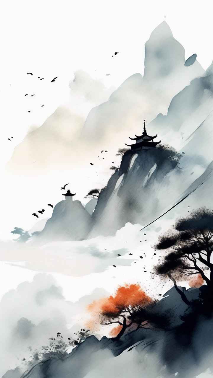国潮山水画插画背景 52