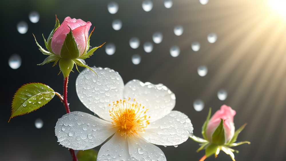 雨后的蔷薇花近景晶莹剔透