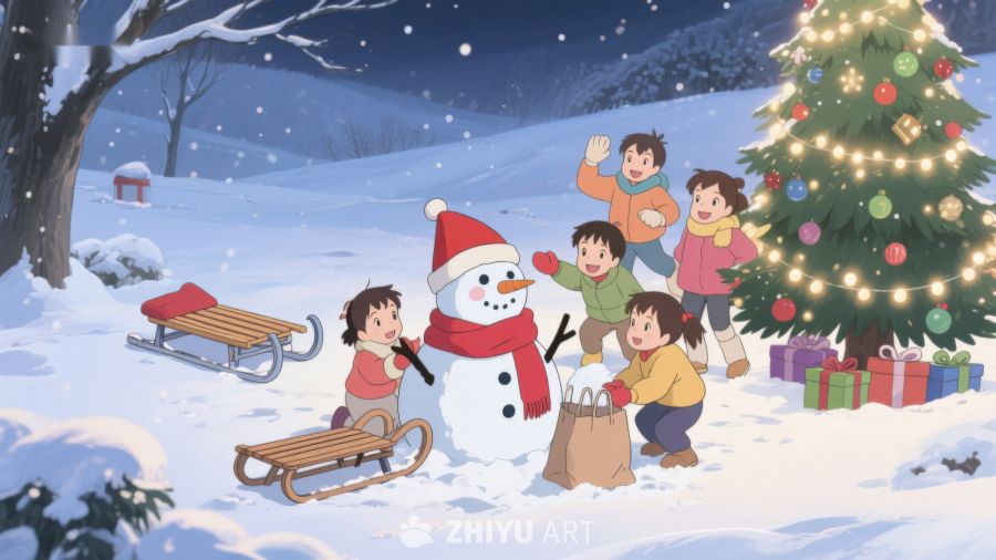 冬夜雪地里的欢乐圣诞时光 82