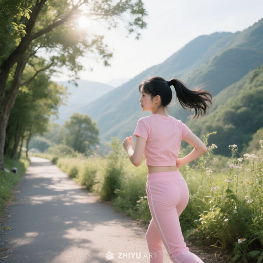 运动跑步图片、慢跑、 在乡间小路里跑步女