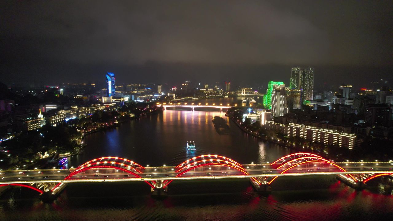 广西柳州柳江夜景文惠桥夜景灯光
