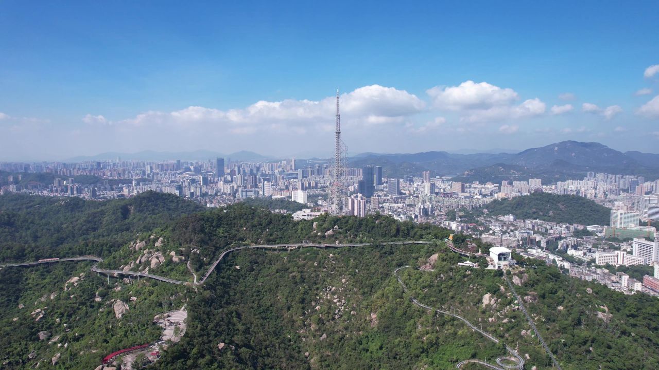 广东珠海城市大景蓝天白云天际线航拍 