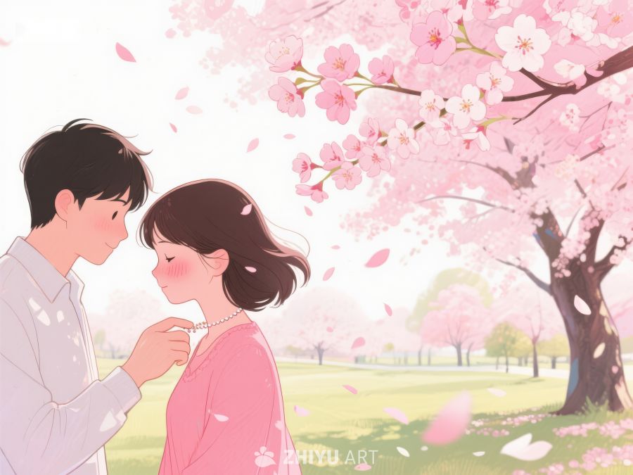 樱花树下情侣温馨对视 1029