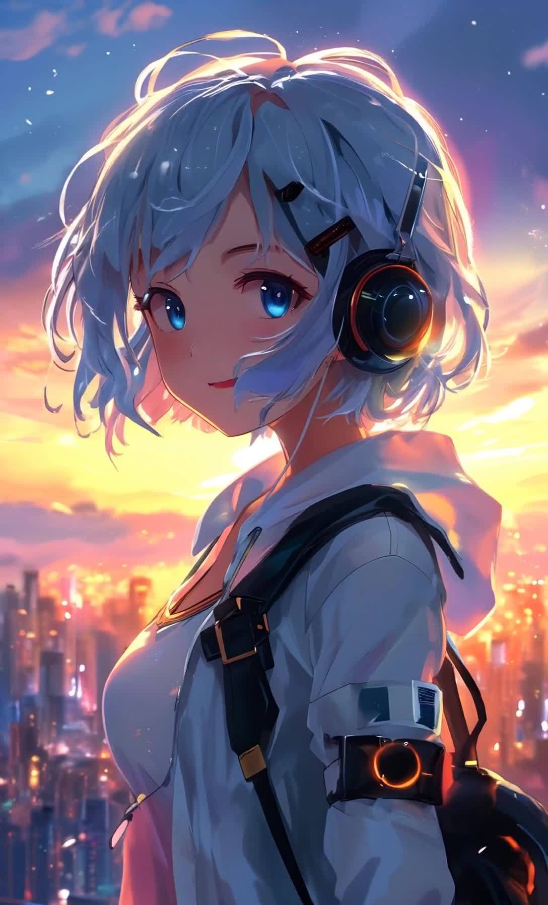 耳机少女的日落城市漫游