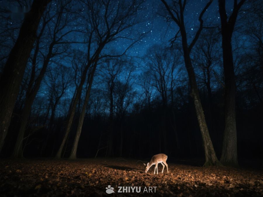 夜空下森林中的鹿 401